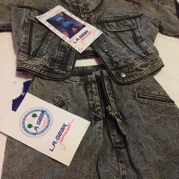 VTG* 1985 L.A. GEAR Acid Washed Denim Jacket Skirt - Picture 2 of 8